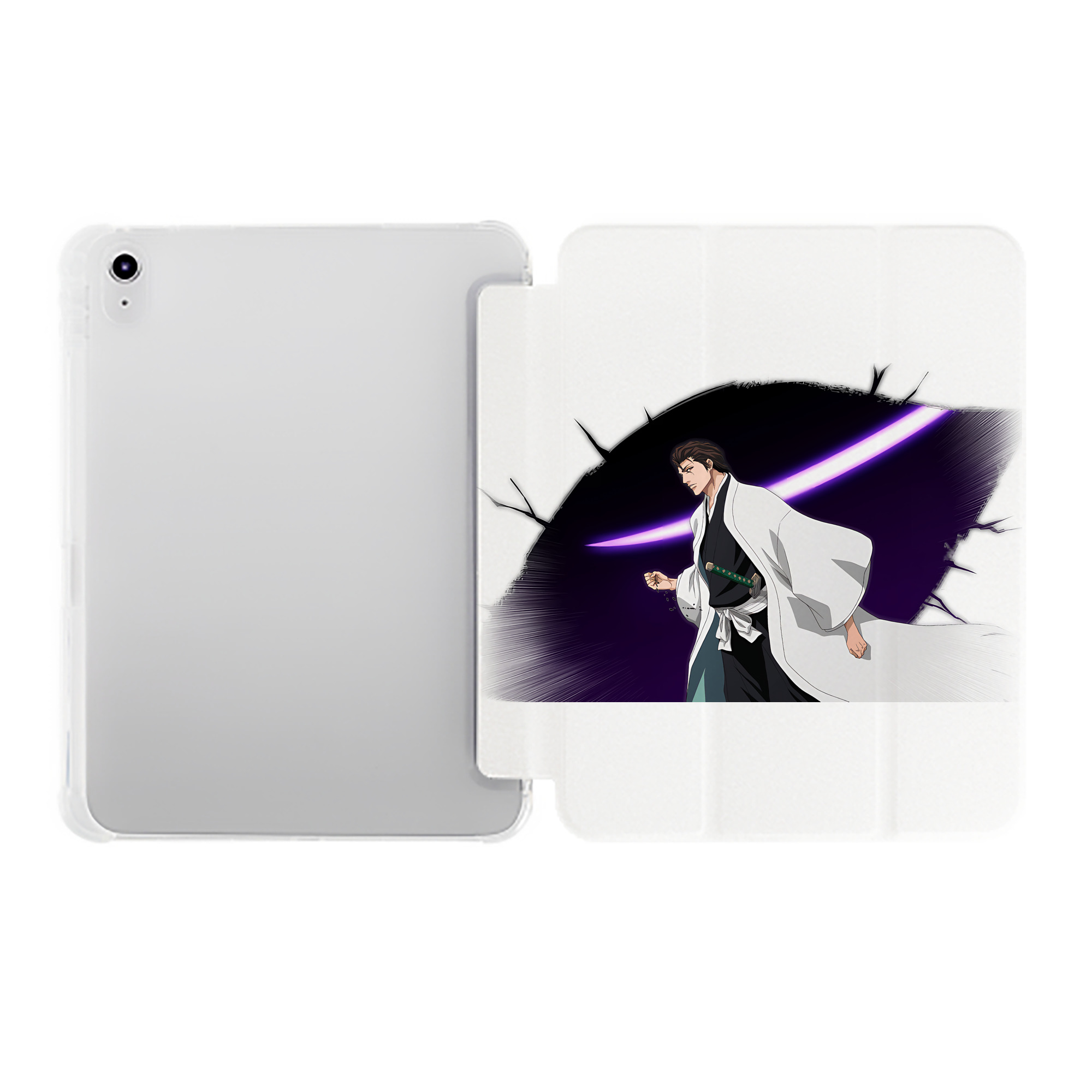 （画像用） ブリーチ 藍染 惣右介（あいぜん そうすけ） BLEACH Aizen Sousuke IPad ケース ペン収納付き 三つ折りスタンド PUレザー×シリコン 対応機種9.5/10.5/10.9インチ